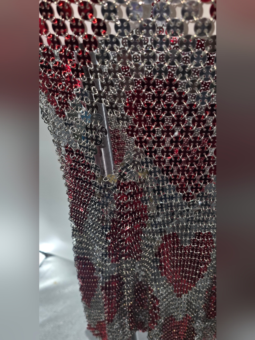 PACO RABANNE HEART Runway Sequin Midi Dress in Red and Silver - Picture 5 of 15